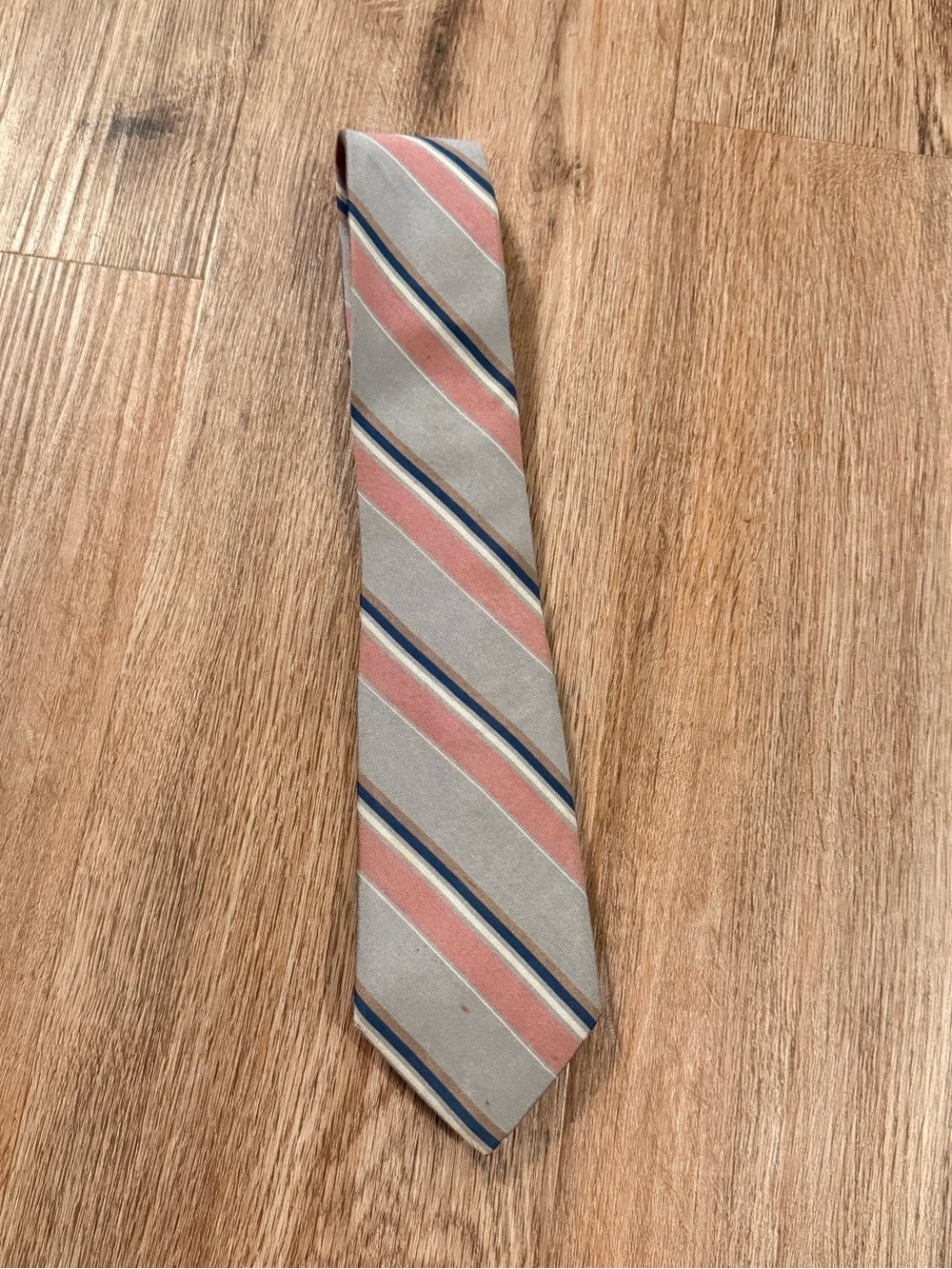 Christian Dior Men's Tie Grey Pink Blue Tan Stripes Vintage Designer 100% Silk